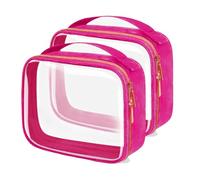 FAYORORY TSA Approved Travel Toiletry Bag,2 Pack Clear Makeup Bags with Handles,Quart Size Clear Cosmetic Bags for Traveling Women,Men,Carry on Airport Airline Compliant Bag,QH, Rose Red, 2 Pack