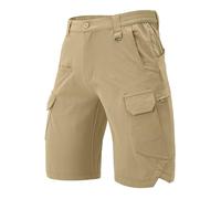 Faysfad Men's Cargo Work Shorts Quick Dry Elasticated Waist Shorts for Hiking Walking Outdoor Tactical with Zip Pockets(6336,Khaki,32)