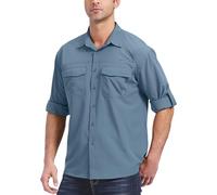 Faysfad Men's Long Sleeve UV Protection Safari Shirt Button Down Quick Drying Shirt for Outdoor Walking Hiking Fishing Golfing(5051,Ocean Blue,S)