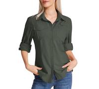 Faysfad Women's Safari Shirt UPF 50 UV Sun Protection Quick Dry Shirts Long Sleeve Hiking Walking Fishing Outdoor Travel(5081,Army Green,XXL)