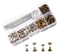 Fayvosiue 120 Sets 2 Sizes Leather Rivets Double Cap Rivet Kit with 3pcs Setting Tool for Leather Craft Repairs Decoration