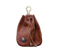 FAYZSOWSR 1Pcs Genuine Leather Drawstring Coin Purse Change Wallet Medieval Pouch Vintage Leather Coin Bag With Metal Clasp Mini Change Purse for Women Men, Light brown, Vintage