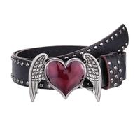 FAYZSOWSR Heart Wing Studded Belt, Punk Gothic PU Leather Waist Belt with Vintage Enamel Buckle Y2k Rock Emo Grunge Jean Belt, Black, 105cm / 41.3inch