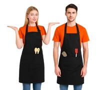 FAZAHM Aprons for women, 2 Pack Adjustable Bib Apron with Pockets, Long Lasting Cooking Aprons for men, 100% Cotton Fabric, Large Coverage, 40 inches Long Ties Personalised Apron (Black)