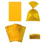 FAZHBARY 100 PCS Gold Cellophane Bags Holiday Cellophane Treat Bags Party Favor Bags 6x9 Candy Bags Treat Bags with Ties