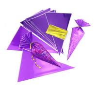 FAZHBARY 100 PCS Purple Cone Shaped Cellophane Treat Bags Triangle Plastic Bag Popcorn Candy Bags for Party