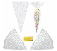 FAZHBARY 100 PCS Snowflake Cone Shaped Cellophane Treat Bags Christmas Snowflake Clear Triangle Plastic Bags for Candy Cookie Popcorn Baking Storage