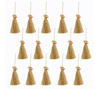 FAZHBARY 15 PCS Mini Straw Brooms Artificial Miniature Craft Witch Broom with Red Ropes for Hanging Halloween Party Decorative Accessory