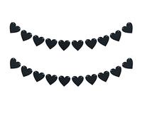 FAZHBARY 2 Pack Black Felt Heart Garland Banner for Valentines Banner Gothic Decor Farewell Wedding Anniversary Party Decorations
