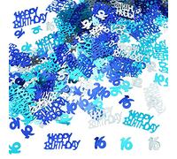 FAZHBARY Happy Birthday Confetti Blue 16 Confetti Glitter 16th Birthday Metallic Sweet 16 Confetti Sequins Sprinkles for Tables Party Decor Supplies