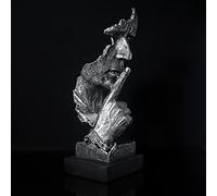 fazhongfa Ponder Statue-Silence is Gold Abstract Art Statue Modern Home Ornament Creative Resin Sculpture Ornament Study Office Shelf Table Decoration (silver)