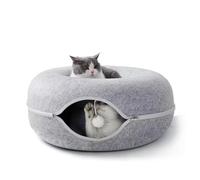 FAZLANIX Light Grey Cat Tunnel Cave - 50cm Diameter Medium Size, Felt Tunnel, Round Cat Bed, Detachable Design, Cozy Kitten Donut House - Toy Hiding Tent, Great for Pets, Kittens, Rabbits, Puppies