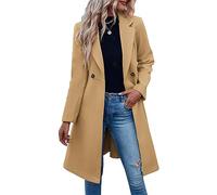 Fazortev Womens Pea Trench Coats Notched Lapel Double Breasted Belted Business Casual Jackets Outerwear, Camel, Small