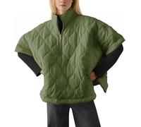 Fazortev Women's Puffer Poncho Pullover Quilted Jacket Short Sleeve Half Zipper Coat Cape Outerwear, Army Green, M