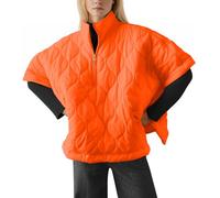 Fazortev Women's Puffer Poncho Pullover Quilted Jacket Short Sleeve Half Zipper Coat Cape Outerwear, Orange, XXL