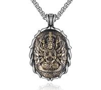 FAZOVIN Buddha Necklace for Men Stainless Steel Pendant Necklace Avalokitesvara Buddha Bodhisattva Amulet Patron Saint, Stainless Steel, crystal glass