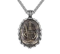 FAZOVIN Buddha Necklace for Men Stainless Steel Pendant Necklace Avalokitesvara Buddha Bodhisattva Amulet Patron Saint, Stainless Steel, crystal glass