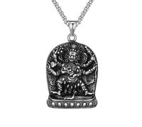 FAZOVIN Stainless Steel Mahakala Pendant Necklace for Men, Dharma Protector of Buddhism Buddha Necklace with 28 Inches Chain