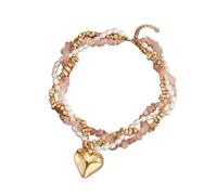 Fazvncv Statement Necklace for Women Gold Tone Heart Pendant Multi Layer Bead Chain with Pearl Look Accents and Chip Beads for Looks Heart Choker Beaded Collar Bead Chain Neckwear Necklace