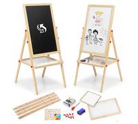 FB FunkyBuys 100cm Kids Easel Double Sided with Magnetic Whiteboard & Chalk Board for Kids, 54pc Magnetic Letters and Numbers for Children, Coloured Chalk, Dry Erase Marker & Whiteboard Eraser Sponge