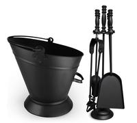 FB Funkybuys 5 Piece Fireside Companion Set for Log Burner - Traditional Black Heavy Duty Fire Poker Set for Wood Burners - Tools Set Include Coal Tongs Hearth Brush Fire Shovel Stand Ash Bucket