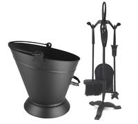 FB Funkybuys 5 Piece Fireside Companion Set for Log Burner - Traditional Black Heavy Duty Fire Poker Set for Wood Burners - Tools Set Include Coal Tongs Hearth Brush Fire Shovel Stand Ash Bucket