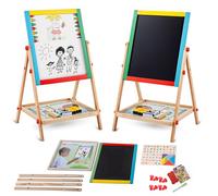 FB FunkyBuys 69cm Kids Easel Double Sided with Magnetic Whiteboard & Chalk Board for Kids, 54pc Magnetic Letters and Numbers for Children, Coloured Chalk, Dry Erase Marker & Whiteboard Eraser Sponge
