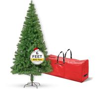 FB FunkyBuys 6ft Artificial Christmas Tree with 800 PVC Tips and Metal Stand, Hinged Spruce Christmas Trees for Indoor Outdoor Easy Assembly - Premium Christmas Decorations with Free Storage Bag.