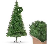 FB FunkyBuys 6ft Artificial christmas tree with Metal Stand, Premium 800 PVC Tips - Realistic Bushy Spruce Branches Easy Assembly - Indoor Outdoor Xmas Tree for Christmas Decorations (Green)