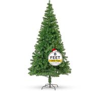 FB FunkyBuys 8ft Artificial Christmas Tree with 1300 PVC Tips and Metal Stand, Easy Assembly Flame Resistant Realistic Spruce Branches - Indoor Outdoor Green Christmas Trees for Home Decor