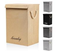 FB FunkyBuys 90L Large Collapsible Laundry Basket with Lid, Laundry Hamper Basket with Handles, Storage Baskets for Dirty Clothes, Laundry Bin for Bedroom, Bathroom Storage (1 Compartment, Cream)