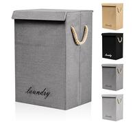 FB FunkyBuys 90L Large Collapsible Laundry Basket with Lid, Laundry Hamper Basket with Handles, Storage Baskets for Dirty Clothes, Laundry Bin for Bedroom, Bathroom Storage (1 Compartment, Anthracite)