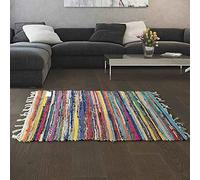 FB FunkyBuys® Fair Trade Large Small Multi Coloured Fringed Chindi Rag Rug Mat Carpet Runner - Choose from over Various Sizes! (60 x 120 cm)