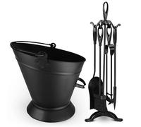 FB FunkyBuys Fireplace Tool Sets - Fireside Companion Set 5 Piece Iron Fireplace Companion Brush, Poker, Shovel, Tong, Waterloo Bucket, Coal Wood Burner (Warwick Fireplace + Waterloo Bucket)