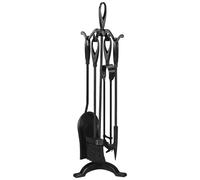 FB FunkyBuys Fireplace Tool Sets - Fireside Companion Set 5 Piece Iron Fireplace Companion Brush, Poker, Shovel, Tong, Waterloo Bucket, Coal Wood Burner Accessories Kit (Warwick Fireplace Set-Black)