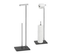 FB FunkyBuys Free Standing Bathroom Quad Toilet Roll Holder Chrome Spare Holder Storer With Square Glass Base