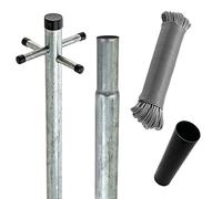 FB FunkyBuys® Heavy Duty 2.4m Silver Grey Clothes Pole Galvanized Post Washing Line with Adjustable Ground Socket (1x)
