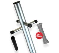 FB FunkyBuys Heavy Duty Galvanised Washing Line Post Pole Clothes Line With Socket 2 Part Standard Outdoor Garden Pole With 60m Nylon Rope (Silver Grey, 1)