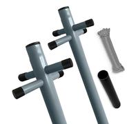 FB FunkyBuys Heavy Duty Galvanised Washing Line Post Pole Clothes Line With Socket 2 Part Standard Outdoor Garden Pole With 60m Nylon Rope Dark Grey (Pack of 2)