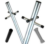 FB FunkyBuys Heavy Duty Galvanised Washing Line Post Pole Clothes Line With Socket 2 Part Standard Outdoor Garden Pole With 60m Nylon Rope (Silver Grey (Pack of 2))