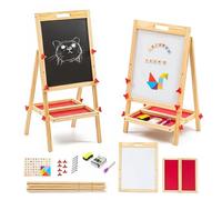 FB FunkyBuys Kids easel double sided with Magnetic Whiteboard & Chalk board for kids, 54pc Magnetic letters and numbers for children, Coloured chalk, Dry erase marker & Whiteboard eraser sponge (89cm)