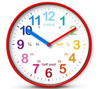 FB FunkyBuys Kids Wall Clock - 12 Inches Clock for Learning Time | Round Analogue Silent Non-Ticking Kids Clocks for Bedrooms, Classrooms - Colorful Decorative Educational Time Teaching Clock