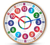 FB FunkyBuys Kids Wall Clock - 12 Inches Clock for Learning Time | Round Analogue Silent Non-Ticking Kids Clocks for Bedrooms, Classrooms - Colorful Decorative Educational Time Teaching Clock