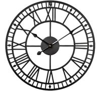 FB FunkyBuys Large Vintage Metal Wall Clock with Roman Numerals, Silent Non-Ticking Skeleton Battery Operated Clock for Living Room, Dining Room, Kitchen and Outdoor (Black-double Edge, 47 CM (19"))