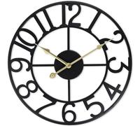 FB FunkyBuys Large Vintage Metal Wall Clock with Roman Numerals, Silent Non-Ticking Skeleton Battery Operated Clock for Living Room, Dining Room, Kitchen and Outdoor (Numeral-Black, 60 CM (24"))
