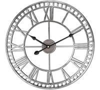 FB FunkyBuys Large Vintage Metal Wall Clock with Roman Numerals, Silent Non-Ticking Skeleton Battery Operated Clock for Living Room, Dining Room, Kitchen and Outdoor Silver Double Edge 47 CM (19")