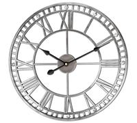 FB FunkyBuys Large Vintage Metal Wall Clock with Roman Numerals, Silent Non-Ticking Skeleton Battery Operated Clock for Living Room, Dining Room, Kitchen and Outdoor Silver Double Edge 40 CM (16")