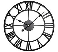 FB FunkyBuys Large Vintage Metal Wall Clock with Roman Numerals, Silent Non-Ticking Skeleton Battery Operated Clock for Living Room, Dining Room, Kitchen and Outdoor (Black, 47 CM (19"))