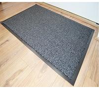 FB FunkyBuys Modern Large Heavy Duty Thick Barrier Entrance Mats Machine Washable Non Slip Rubber Dirt Cather Mats Home Kitchen Office Décor Runner (80 cm x120 cm) (Grey Black)