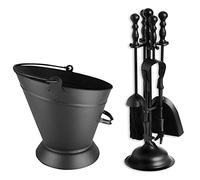 FB FunkyBuys Set of Stylish Durable Black Cast Iron Fireplace Fireside Companion Set & Coal Waterloo Bucket (Design-1)